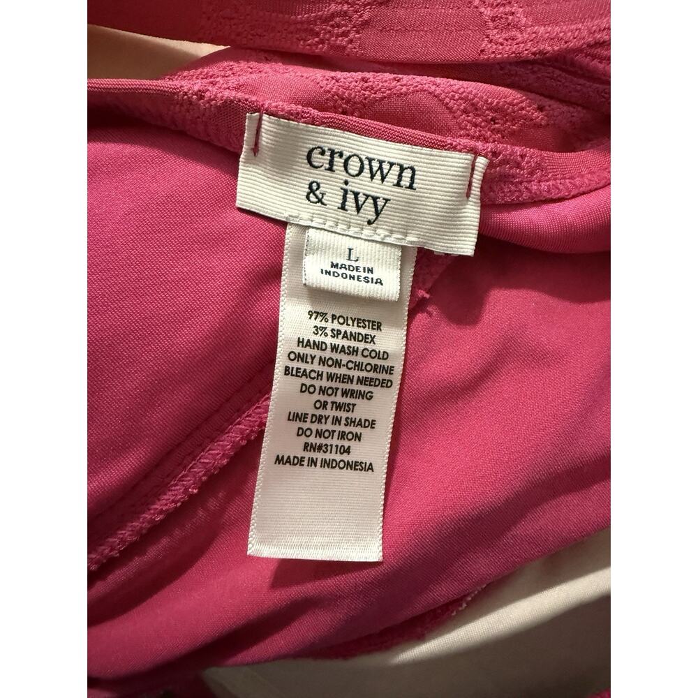 Crown & Ivy women's one-piece ruffle swimdress Hot Pink Preppy Beach Large - Picture 5 of 5